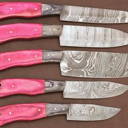 premium handmade damascus chef knife set – 5 knives with pakka wood