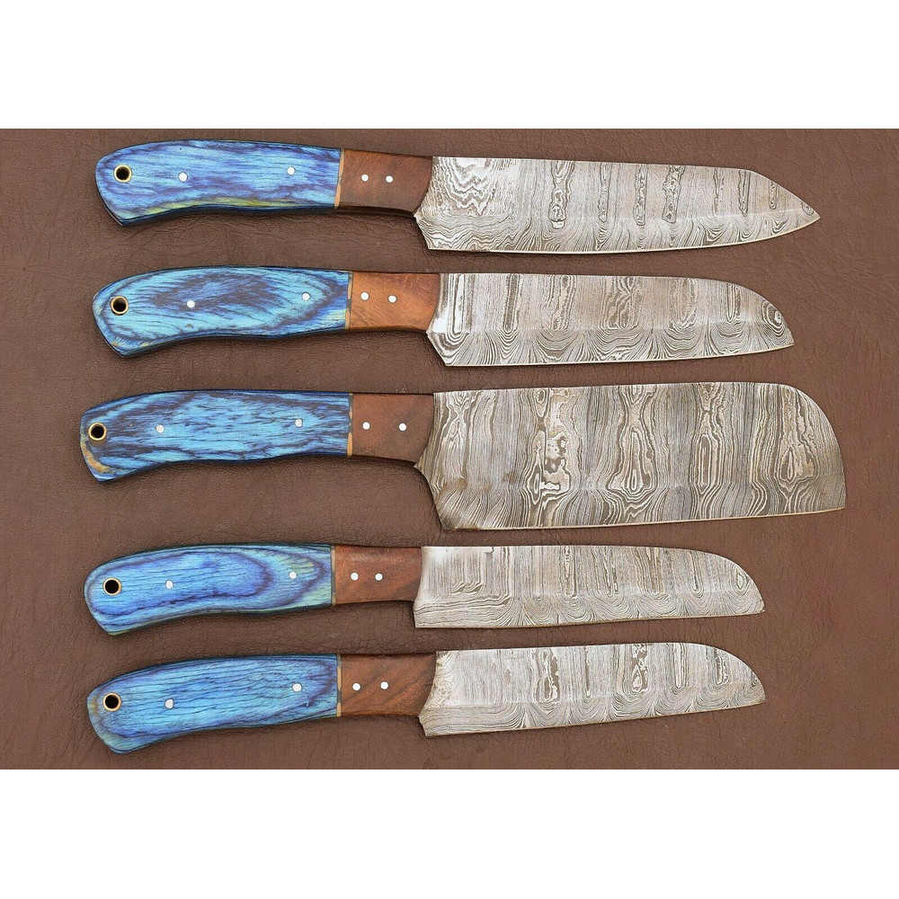 Professional Damascus Kitchen Knife Set 5 Handmade Chef Knives 0