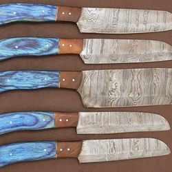 professional damascus kitchen knife set – 5 handmade chef knives