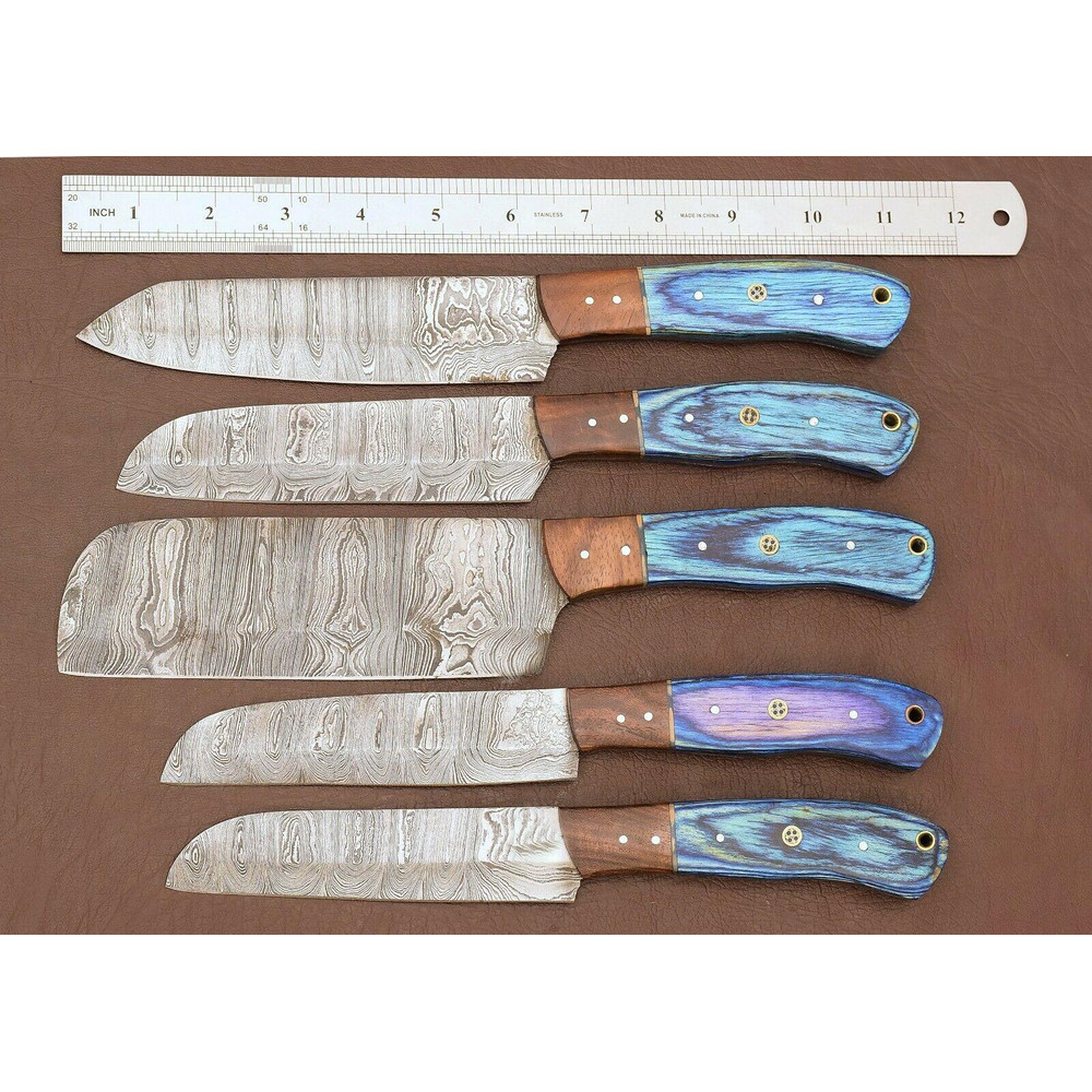 Professional Damascus Kitchen Knife Set 5 Handmade Chef Knives 1
