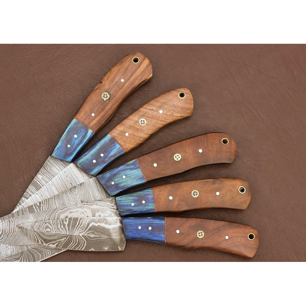 Handmade Damascus Kitchen 5 Chef Knives Set With Rose Wood Handle 3