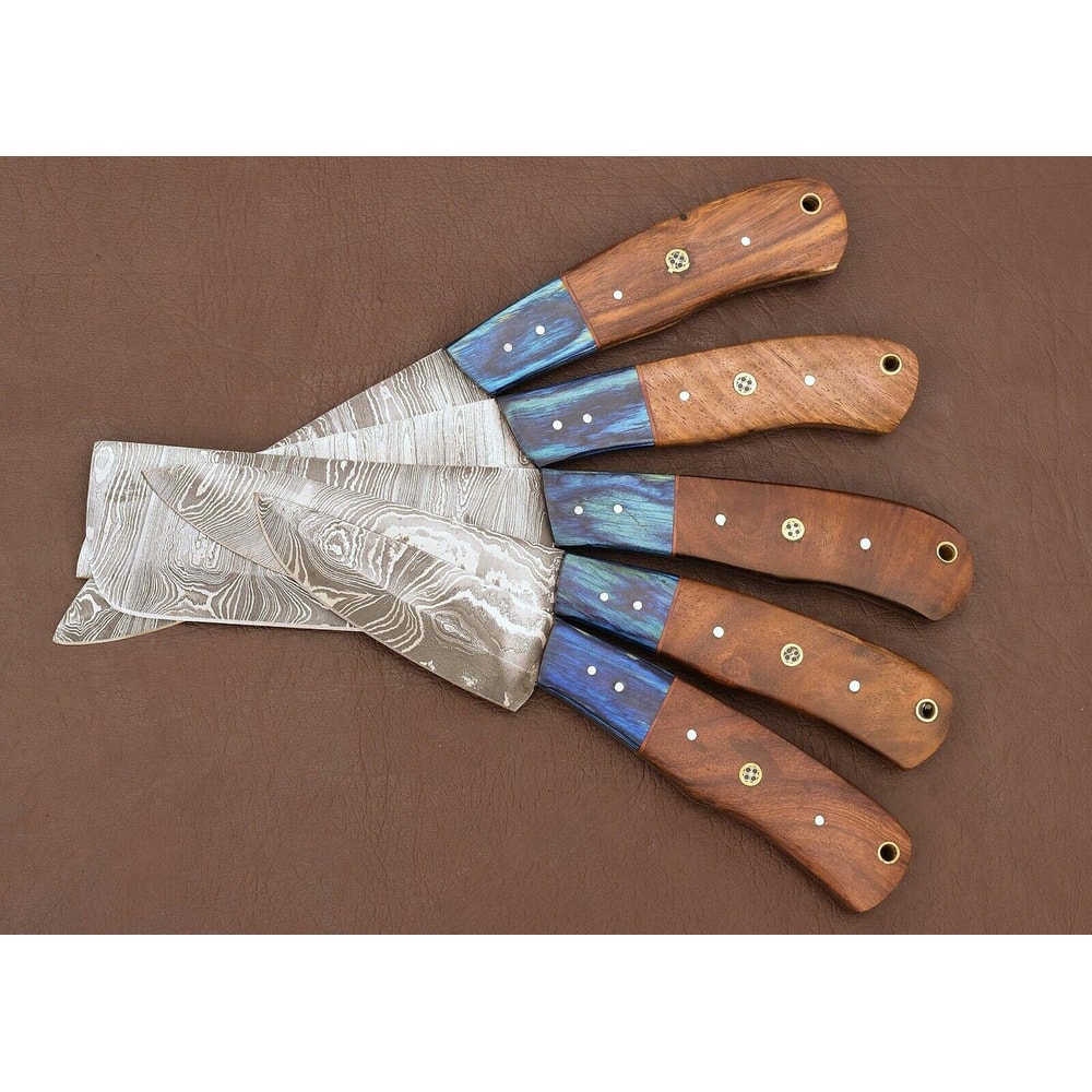 Handmade Damascus Kitchen 5 Chef Knives Set With Rose Wood Handle 1