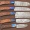 Handmade Damascus Kitchen 5 Chef Knives Set With Rose Wood Handle 0