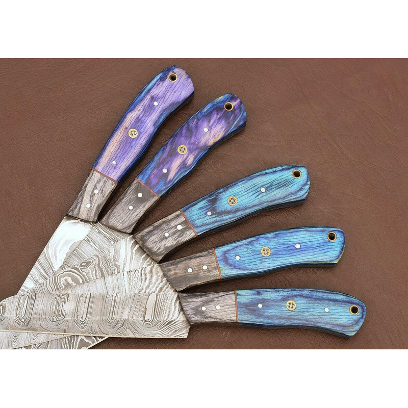 Luxury Handmade Damascus 5 Chef Knife Kitchen Set With Pakka Wood Handle 3