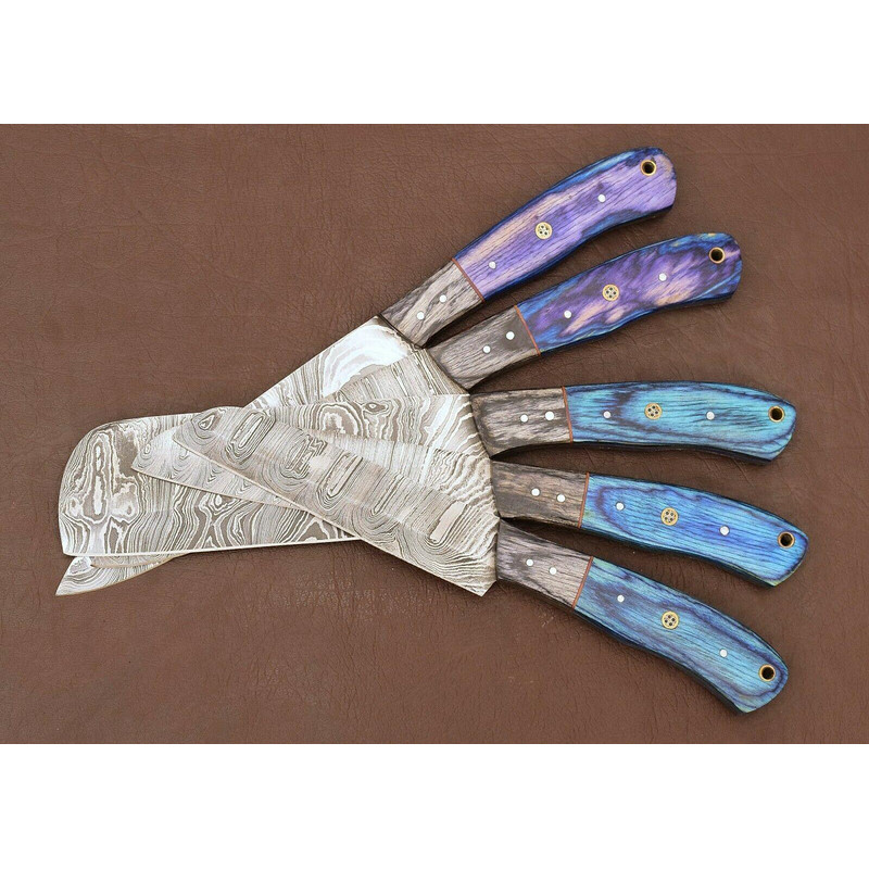 Luxury Handmade Damascus 5 Chef Knife Kitchen Set With Pakka Wood Handle 1