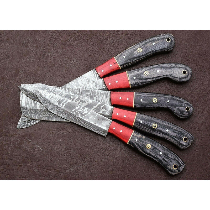 Custom Forged Damascus 5 Pc Chef Knife Set With Elegant Pakka Wood Handle 2