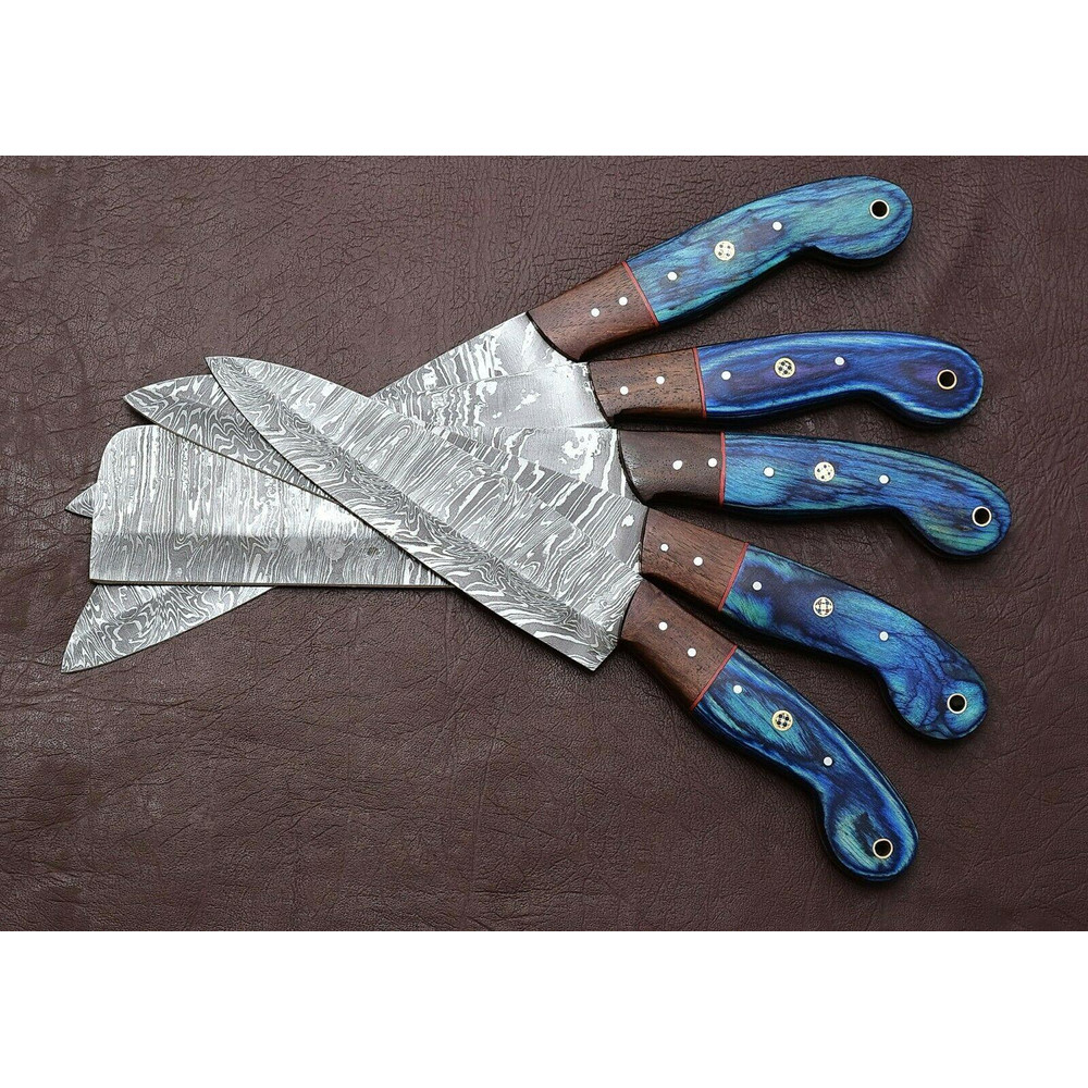 Professional Handmade Damascus Kitchen Knife Set 5 Pcs With Pakka Wood 1