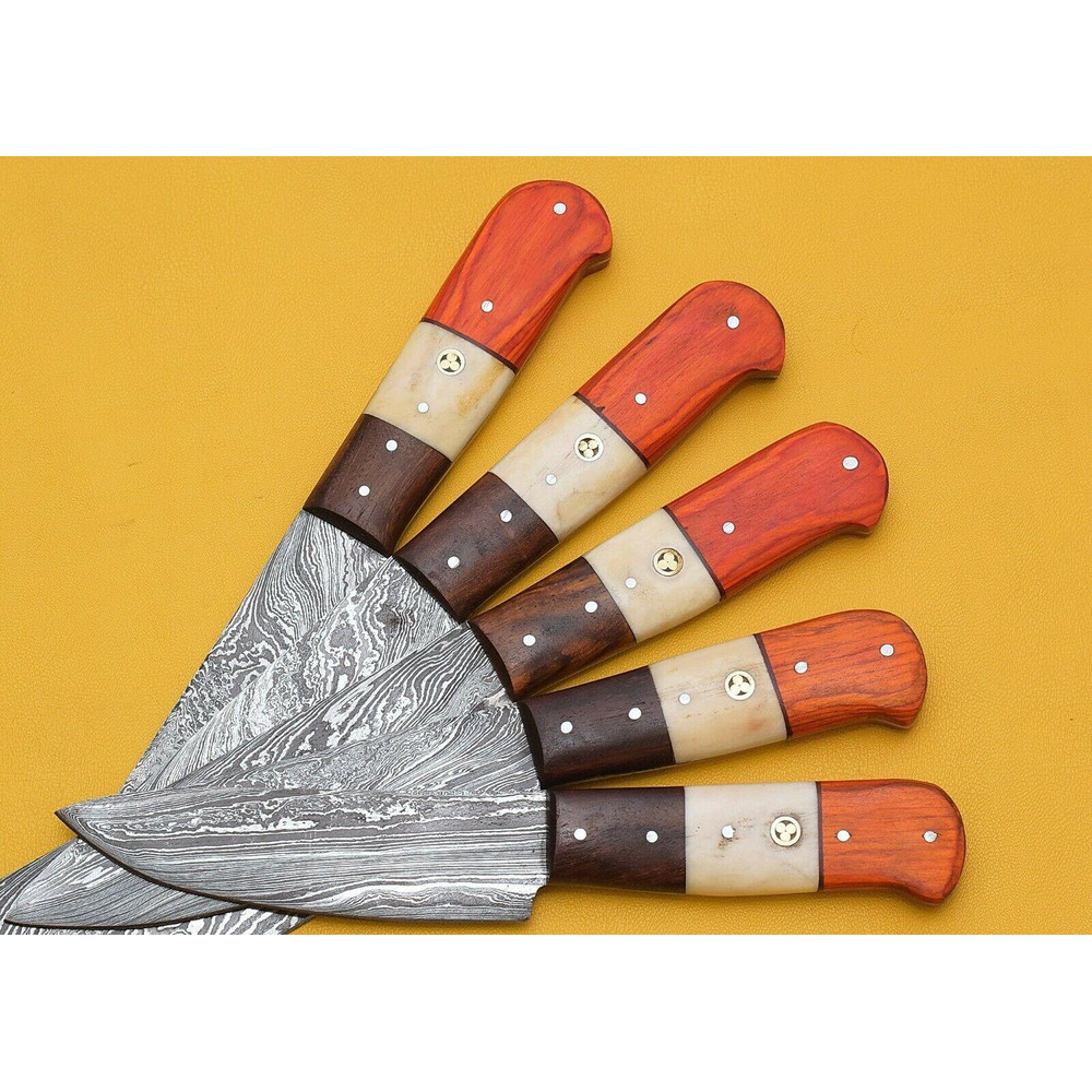 Luxury Handmade Damascus Steel Chef Knife Set 5 Pcs Pakka Handle 3