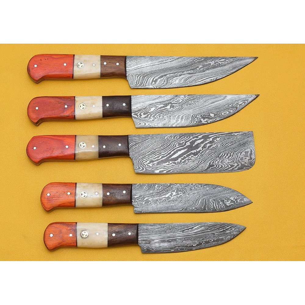 Luxury Handmade Damascus Steel Chef Knife Set 5 Pcs Pakka Handle 2
