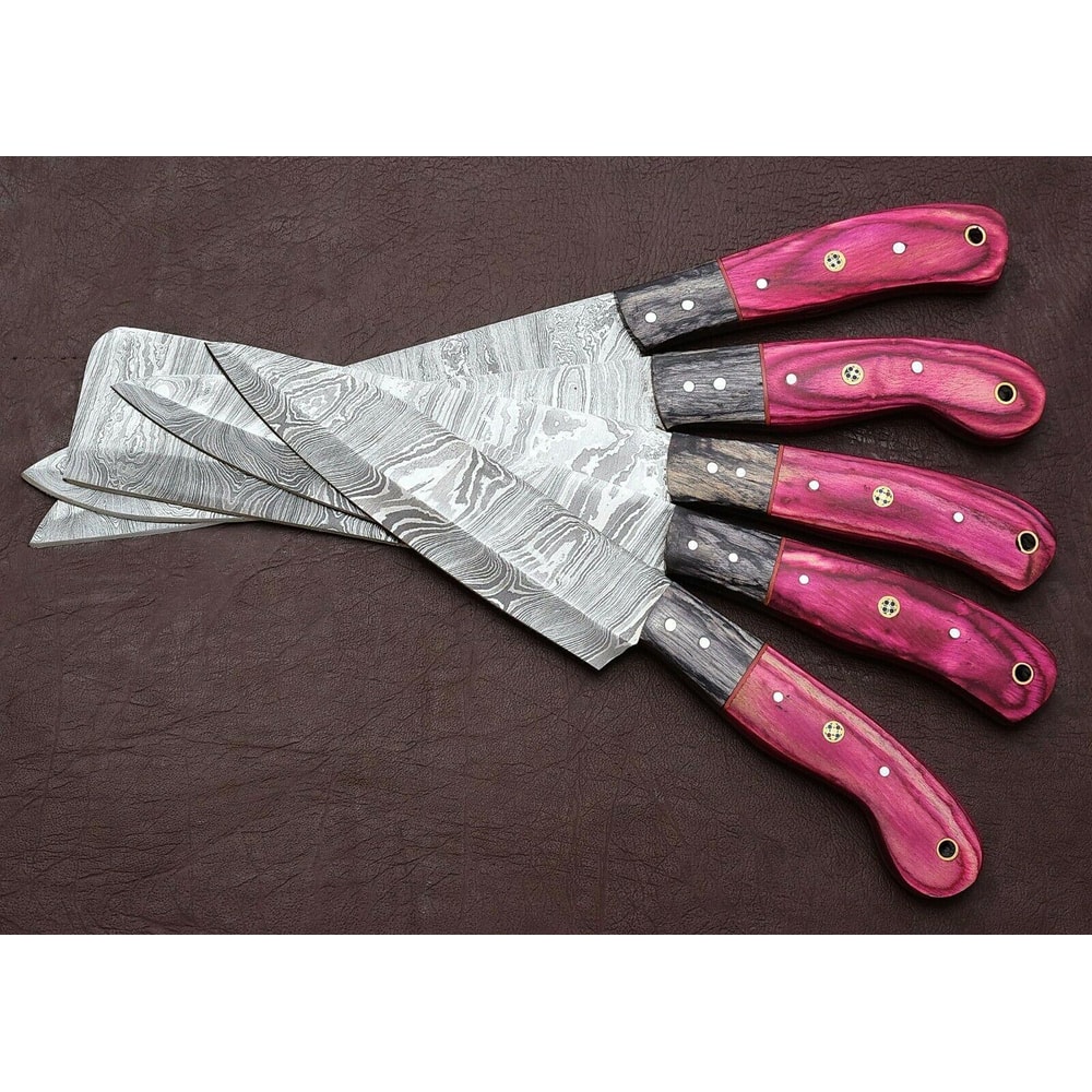 Hand Forged Damascus Kitchen Knives 5 Pc Set With Pakka Wood Handle 1