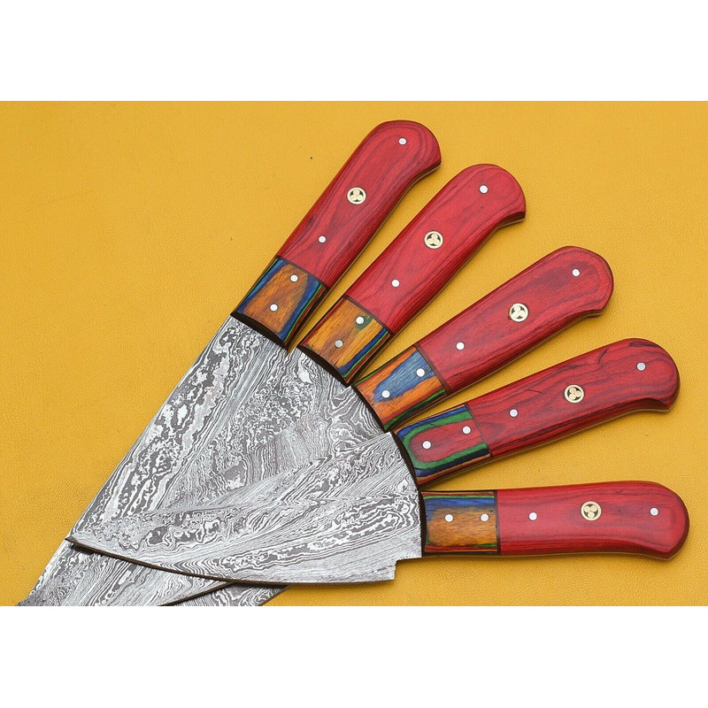Premium Handmade Damascus Steel Chef Knife Set Of 5 Pakka Wood 3
