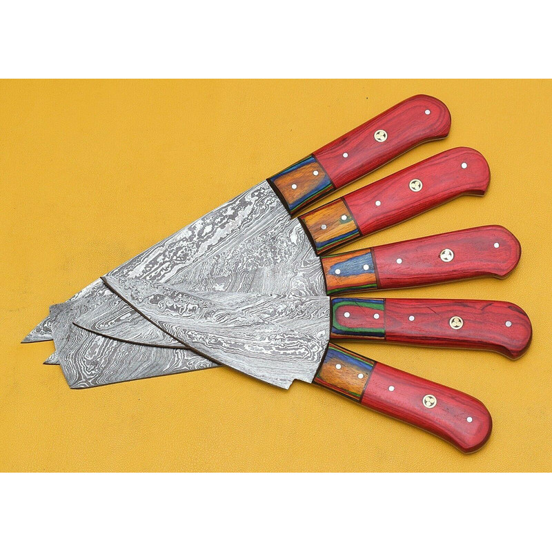 Premium Handmade Damascus Steel Chef Knife Set Of 5 Pakka Wood 2