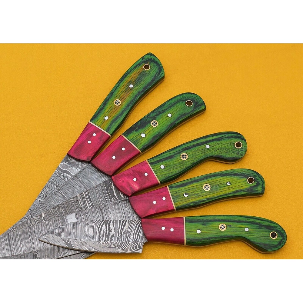 Artisan Handmade Damascus 5 Chef Knives Set With Pakka Wood Handle 3