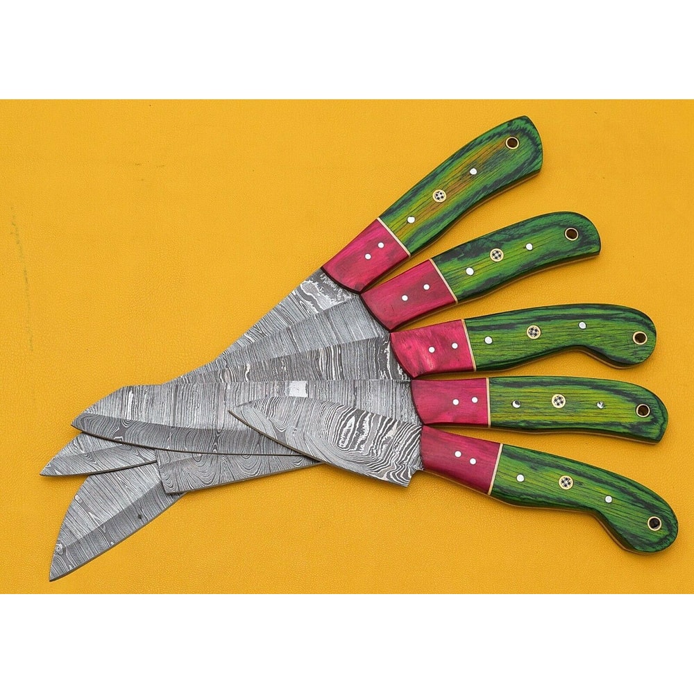 Artisan Handmade Damascus 5 Chef Knives Set With Pakka Wood Handle 2
