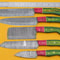 Artisan Handmade Damascus 5 Chef Knives Set With Pakka Wood Handle 0