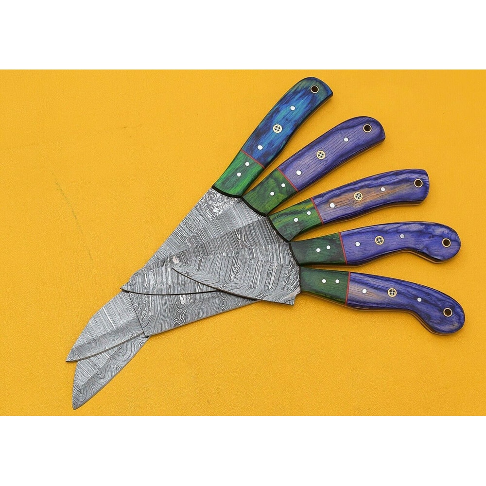 Custom Forged Damascus Steel Kitchen Knives Set Of 5 Pakka Wood 2
