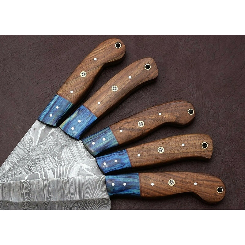Handmade Damascus Kitchen 5 Chef Knives Set With Rosewood Handle 3