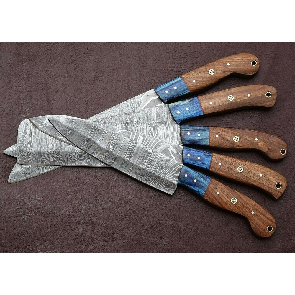 Handmade Damascus Kitchen 5 Chef Knives Set With Rosewood Handle 2