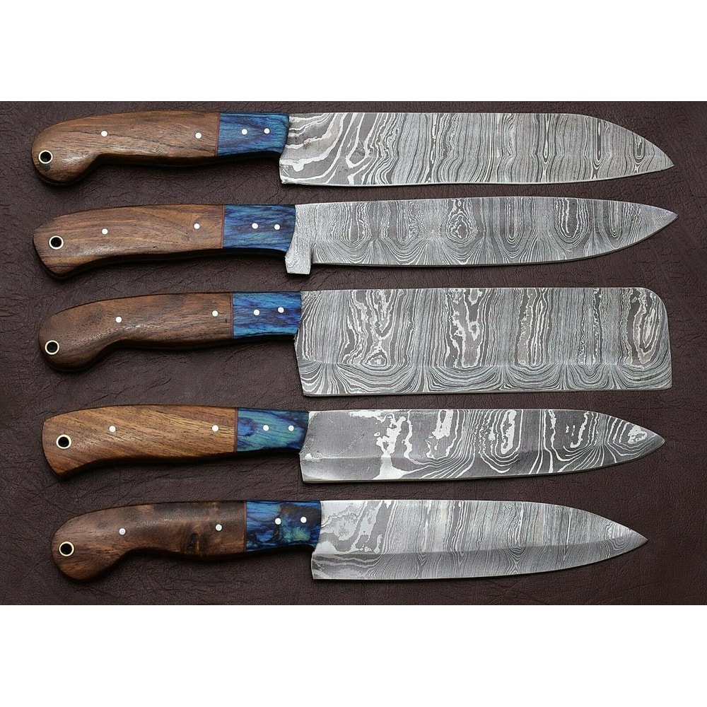 Handmade Damascus Kitchen 5 Chef Knives Set With Rosewood Handle 1