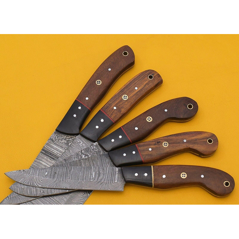 Premium Handmade Damascus 5Piece Chef Knife Set With Rosewood Handles 3