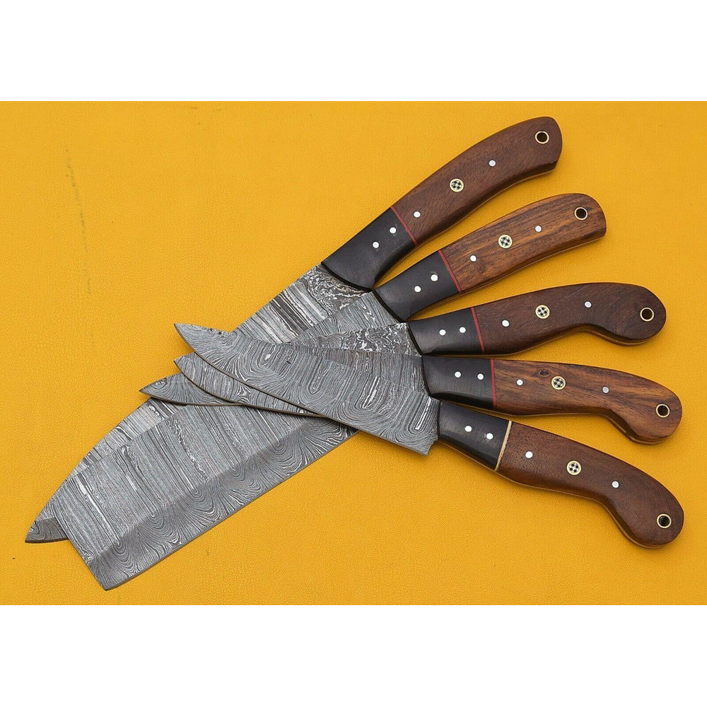 Premium Handmade Damascus 5Piece Chef Knife Set With Rosewood Handles 1