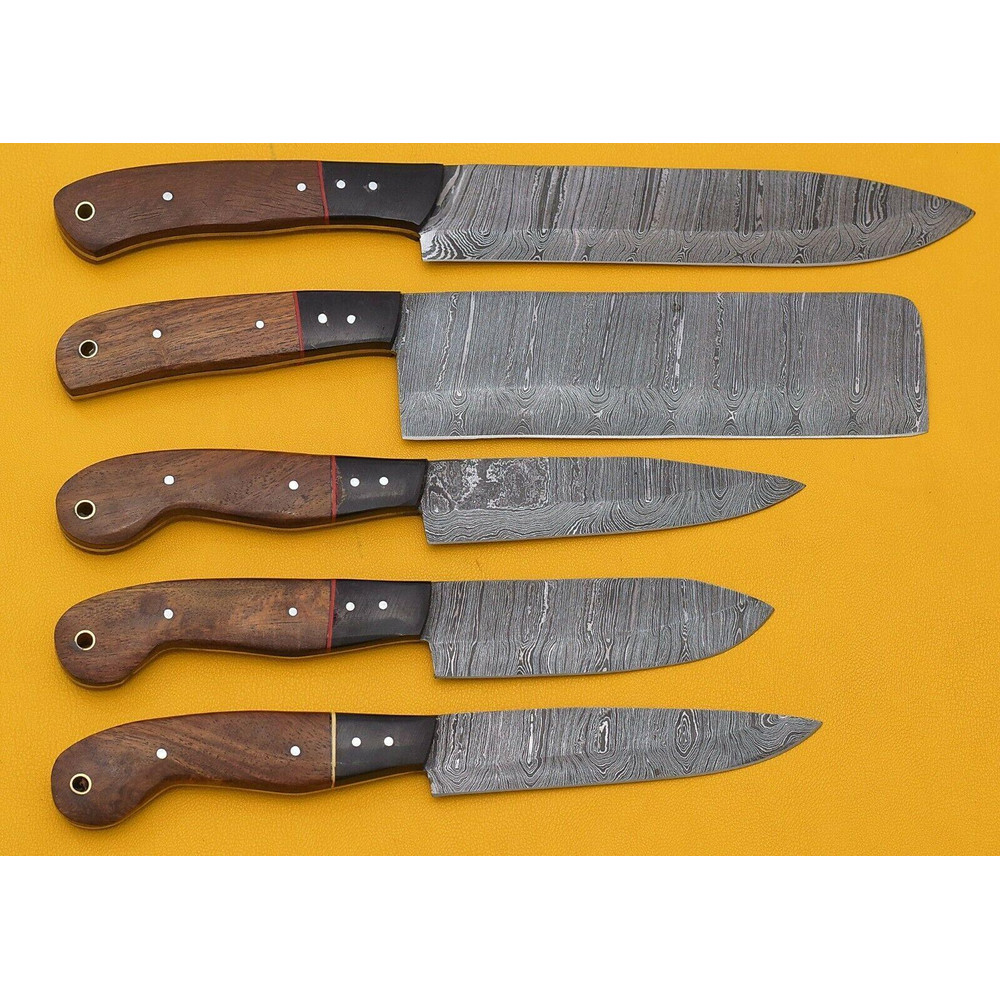 Premium Handmade Damascus 5Piece Chef Knife Set With Rosewood Handles 0