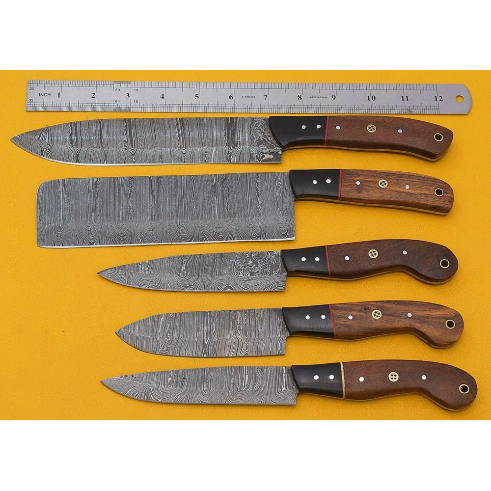Premium Handmade Damascus 5Piece Chef Knife Set With Rosewood Handles 2