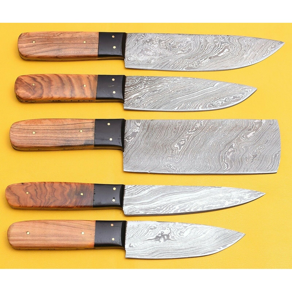 5Piece Damascus Steel Kitchen Chef Knives With Popular Handles 0