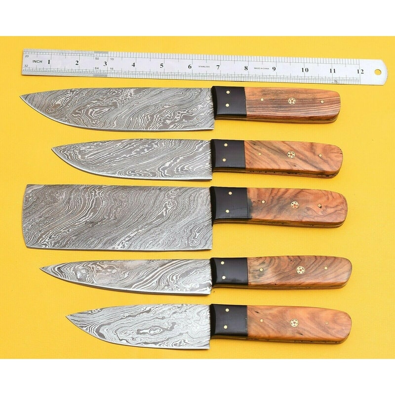 5Piece Damascus Steel Kitchen Chef Knives With Popular Handles 1