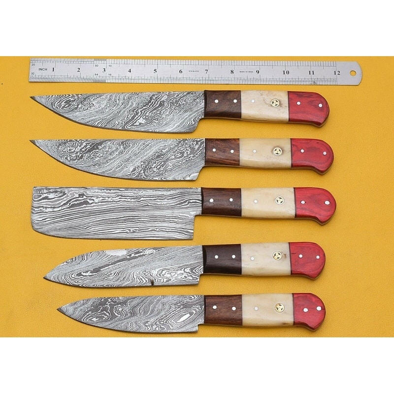 Custom Handmade Damascus Chef Knives Set – Popular Wood Handle