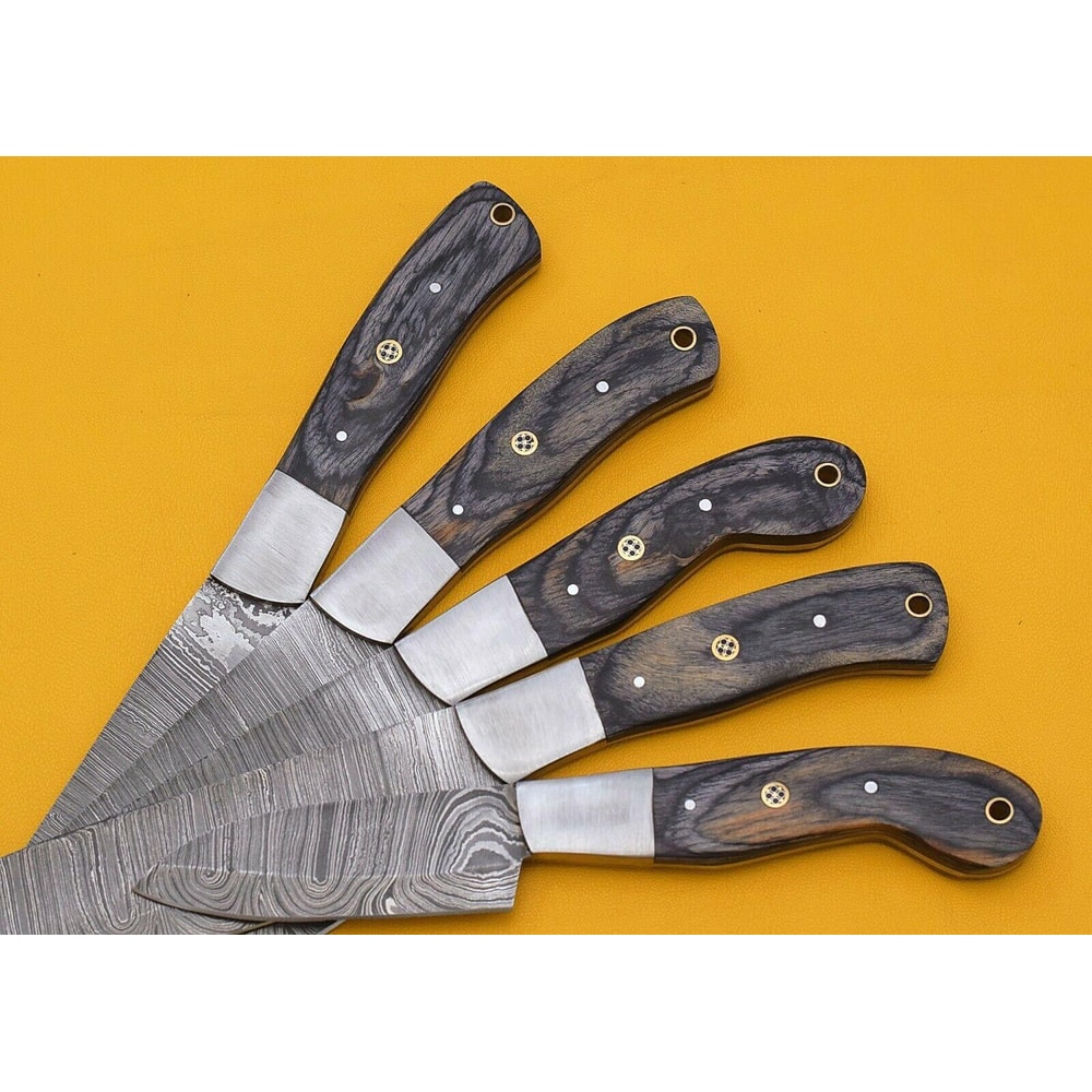 Handmade Damascus Kitchen 5 Chef Knives Set With Pakka Wood Handle 3
