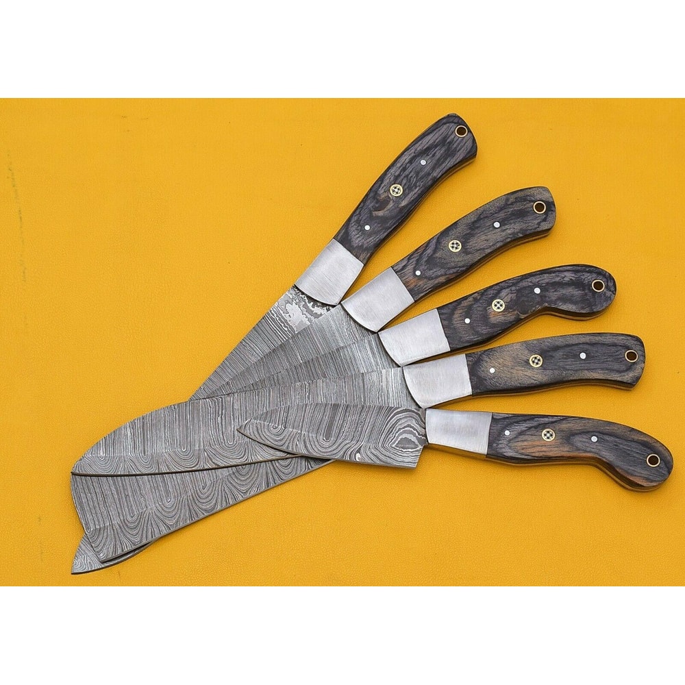 Handmade Damascus Kitchen 5 Chef Knives Set With Pakka Wood Handle 2