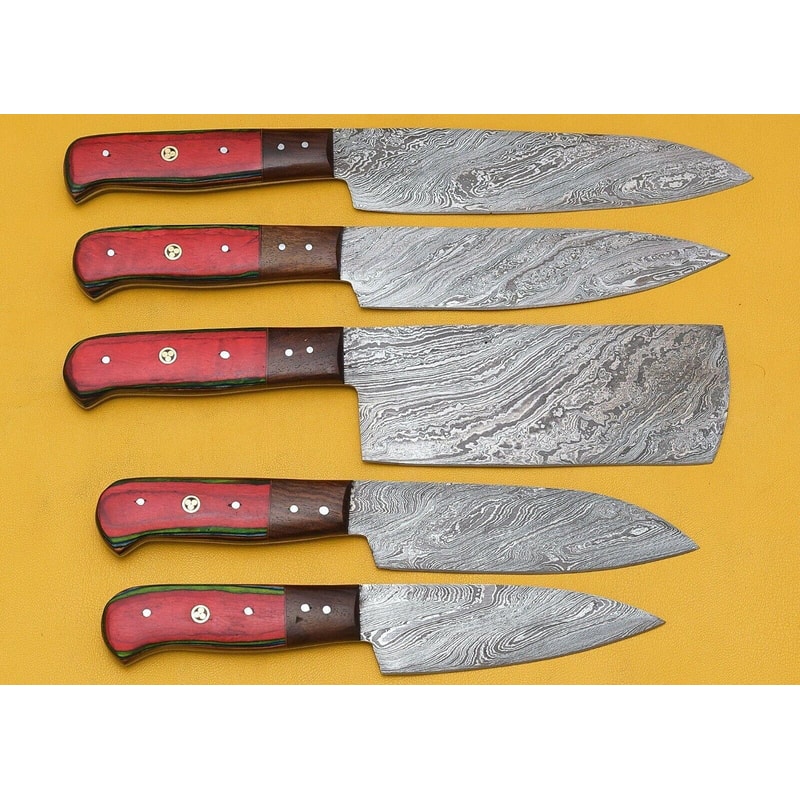Razor Sharp Handmade Damascus Chef Knives 5Piece Kitchen Set 0