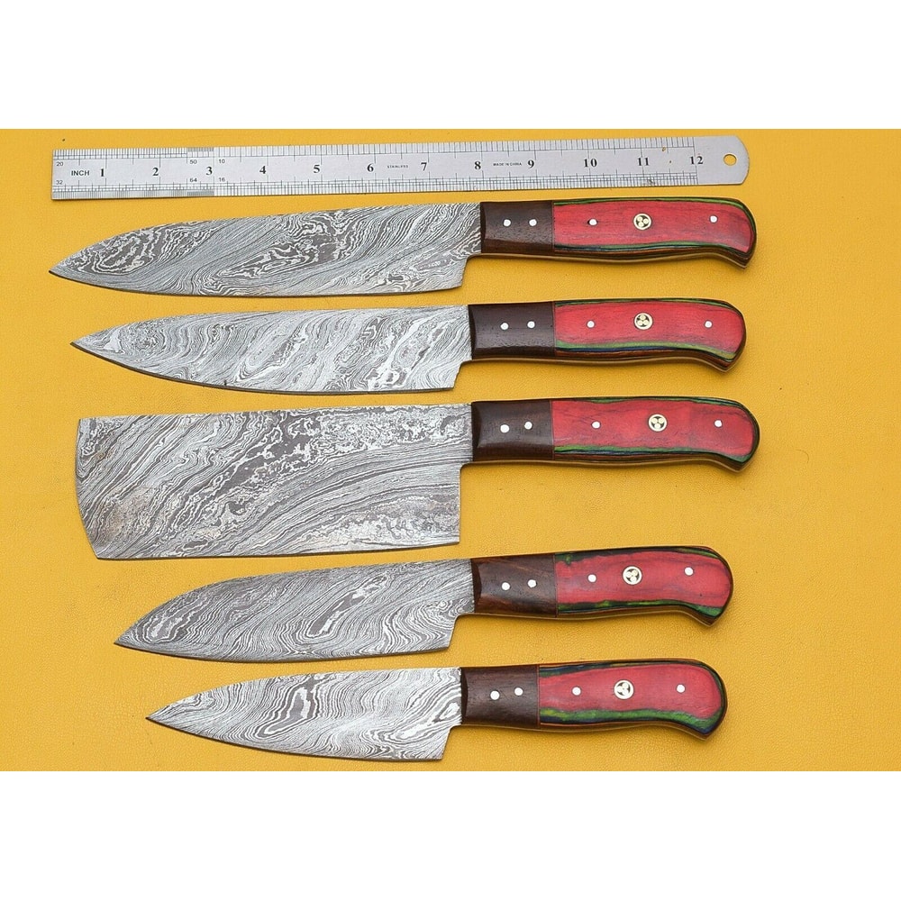 Razor Sharp Handmade Damascus Chef Knives 5Piece Kitchen Set 1