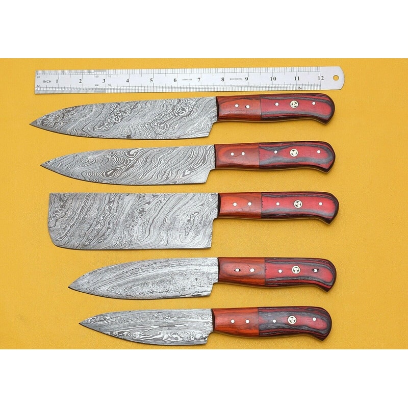 Exclusive Handmade Damascus Kitchen Knives Set Of 5 Premium Quality 0