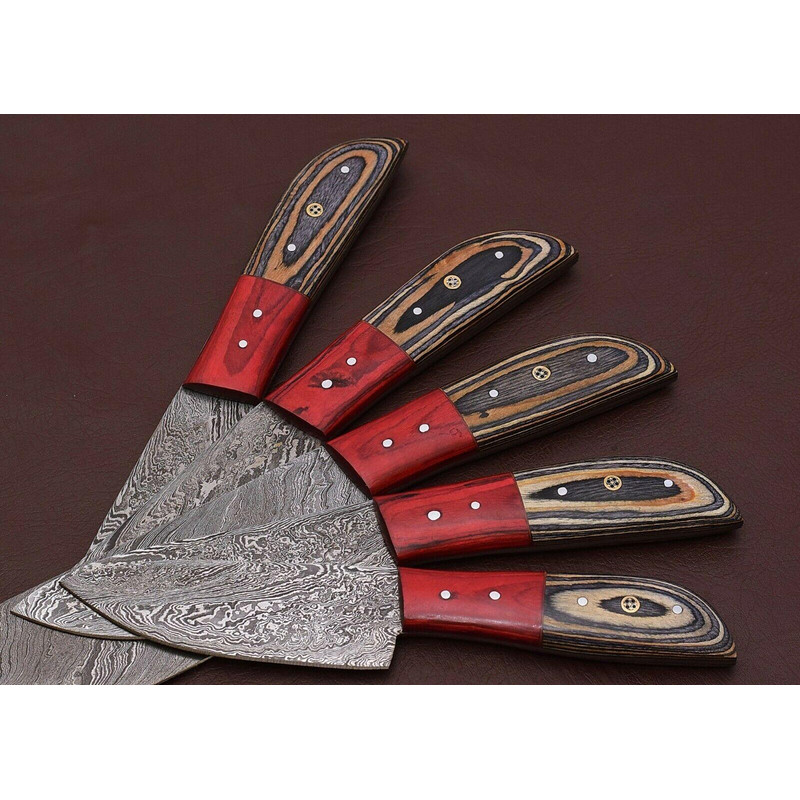 HandForged Damascus Steel Chef Knife Set Of 5 With Pakka Wood Handles 3