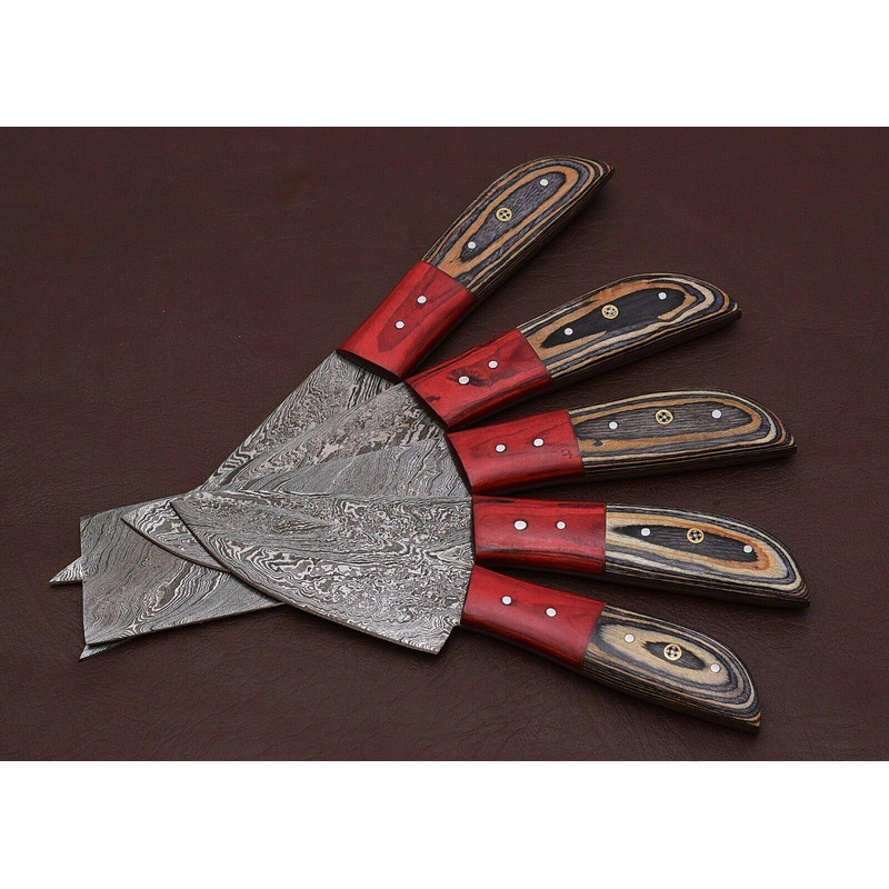 HandForged Damascus Steel Chef Knife Set Of 5 With Pakka Wood Handles 1