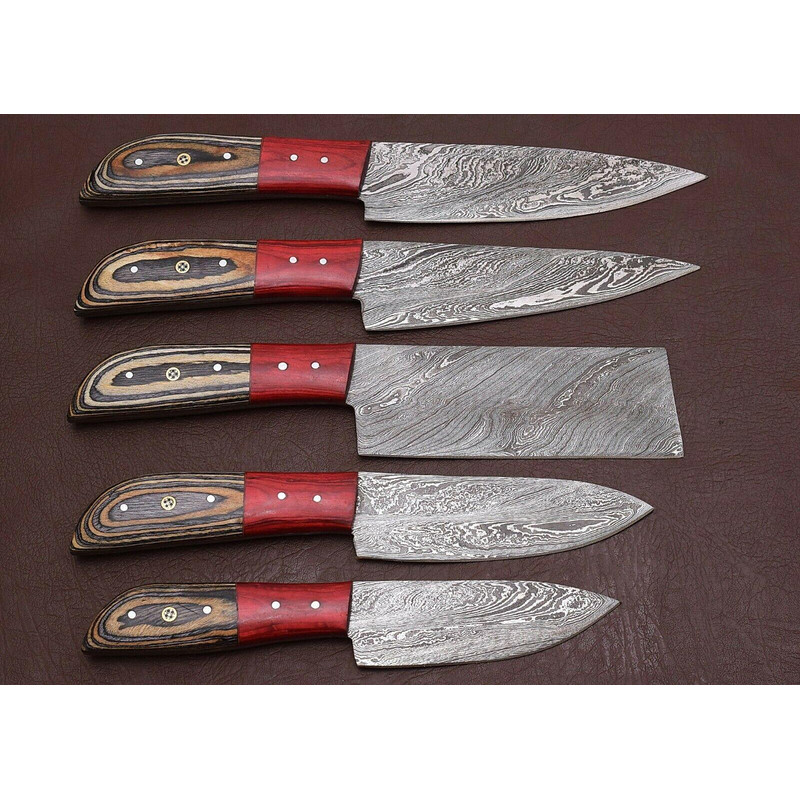 HandForged Damascus Steel Chef Knife Set Of 5 With Pakka Wood Handles 2