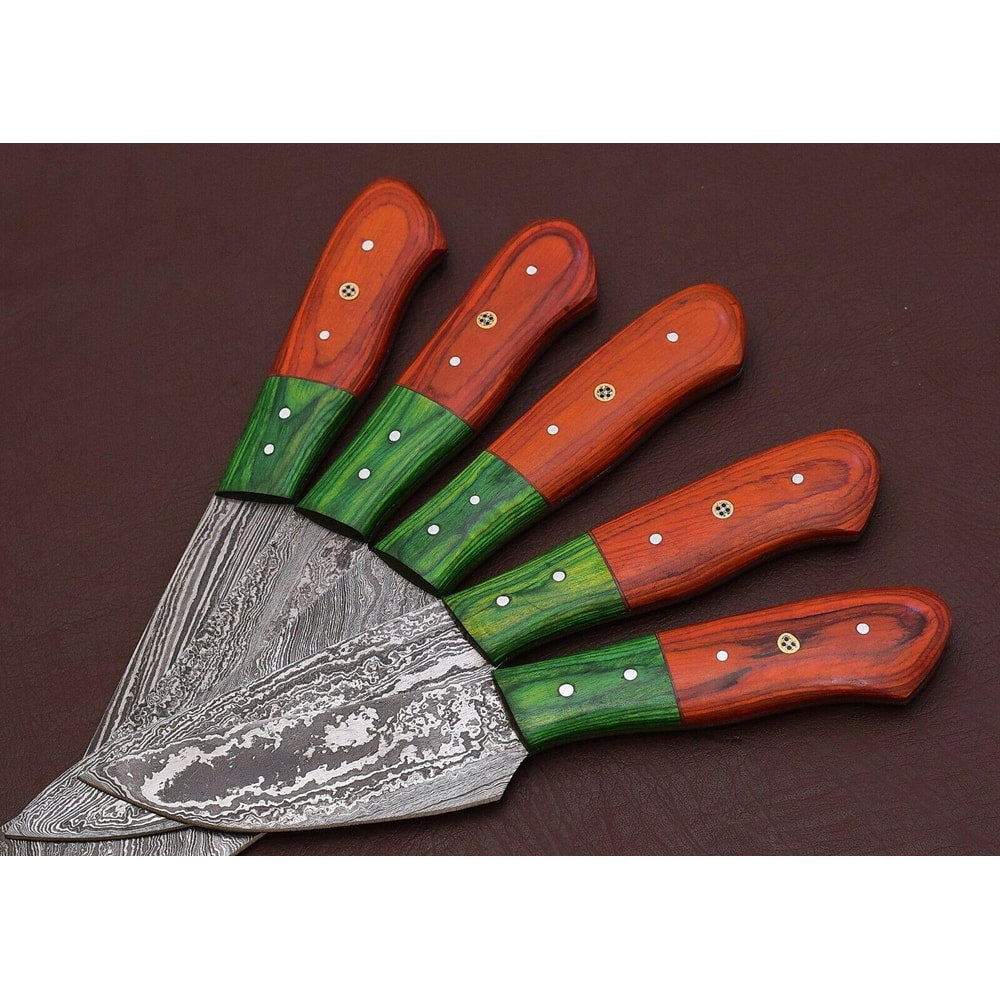 Artisan Damascus Kitchen Knives Set With Pakka Wood Handles 5 Pc 3