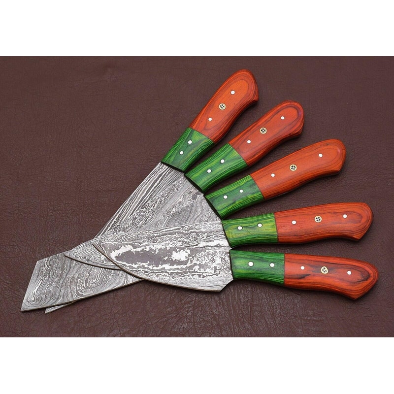 Artisan Damascus Kitchen Knives Set With Pakka Wood Handles 5 Pc 2
