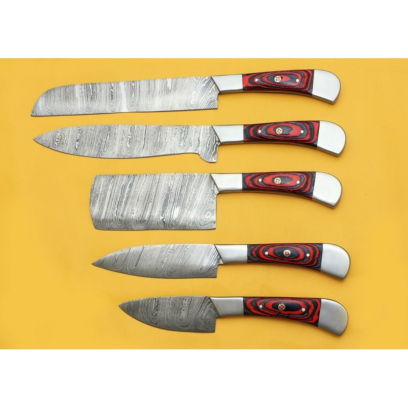 Premium Damascus Chef Knives Set With Pakka Wood Handle 1