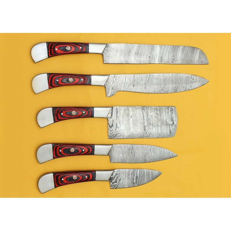 Premium Damascus Chef Knives Set With Pakka Wood Handle 0