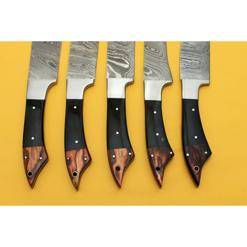 Handmade Damascus Chef Kitchen 5Piece Knife Set With Horn Wood Handle 1