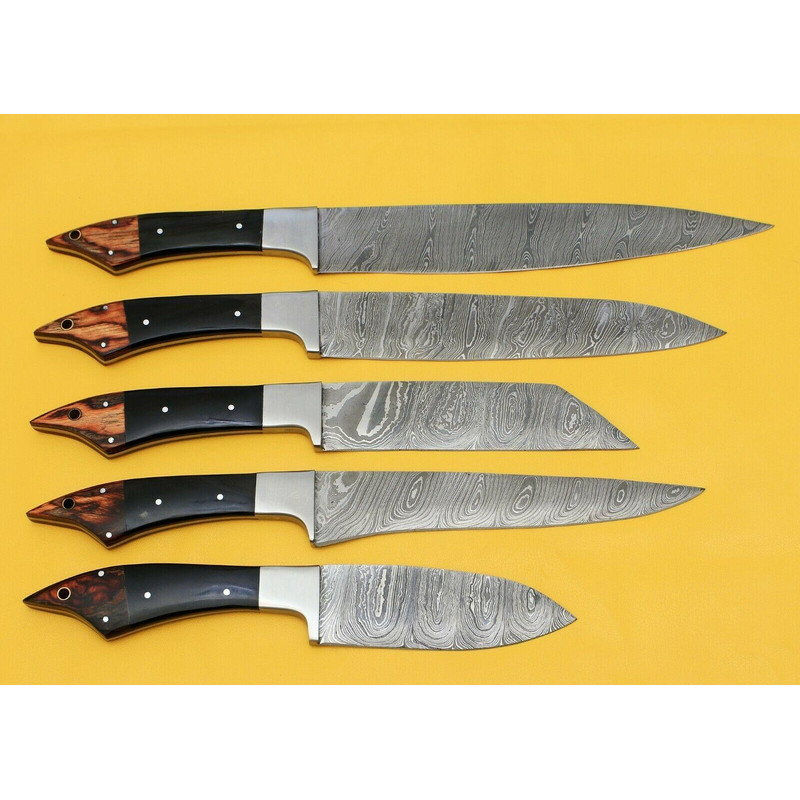 Handmade Damascus Chef Kitchen 5Piece Knife Set With Horn Wood Handle 2