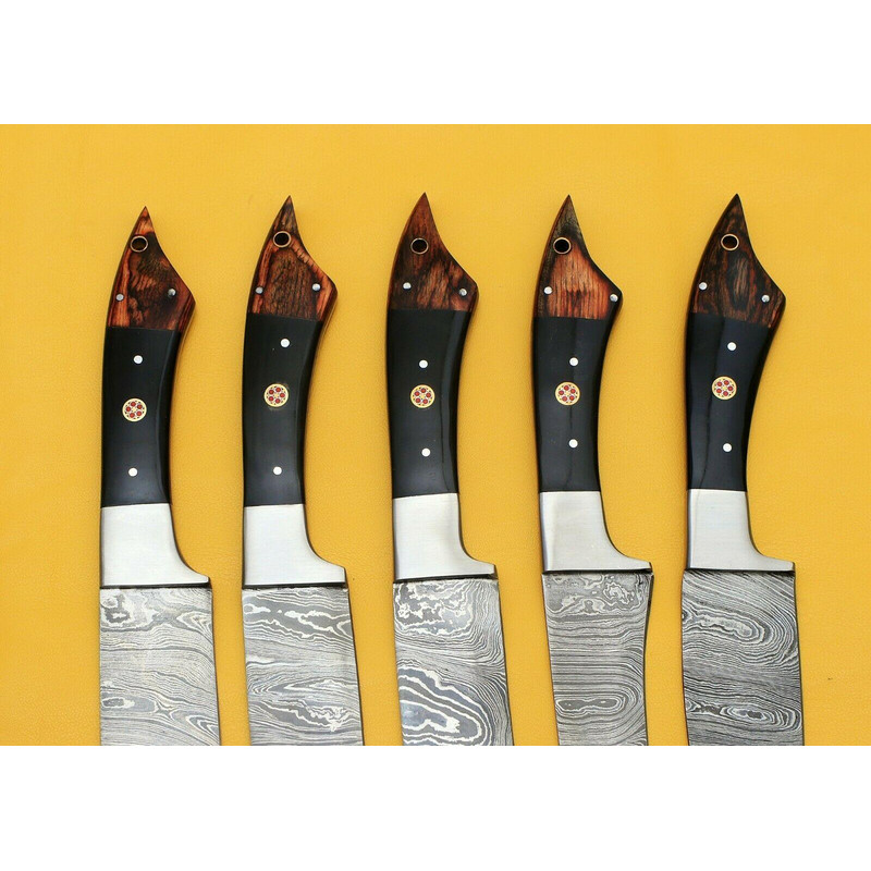 Handmade Damascus Chef Kitchen 5Piece Knife Set With Horn Wood Handle 3