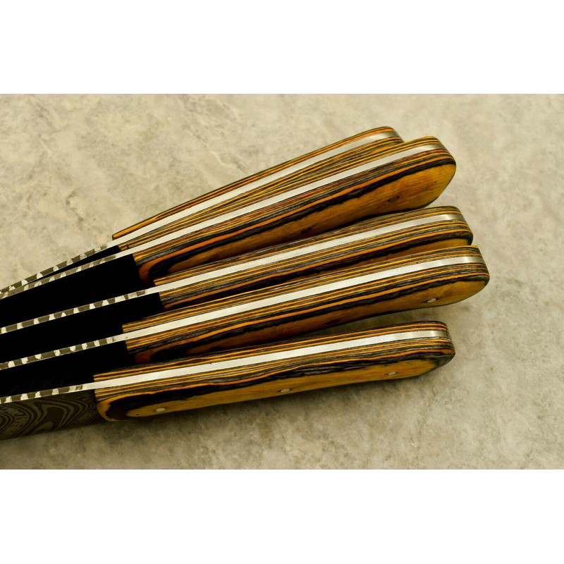 Handmade Damascus Steel Chef Knife 5Piece Kitchen Set Wood Handle 3