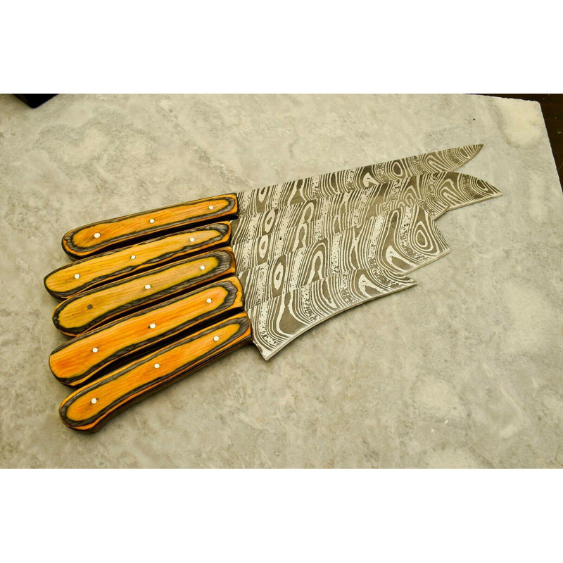 Handmade Damascus Steel Chef Knife 5Piece Kitchen Set Wood Handle 1