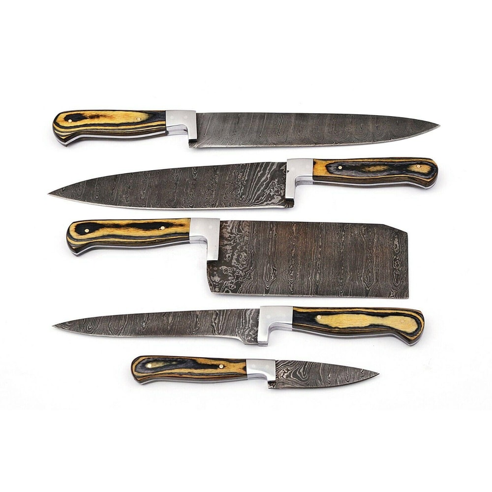 Artisan Handmade Damascus Chef Knife Set Wood Handle Kitchen Knives 1