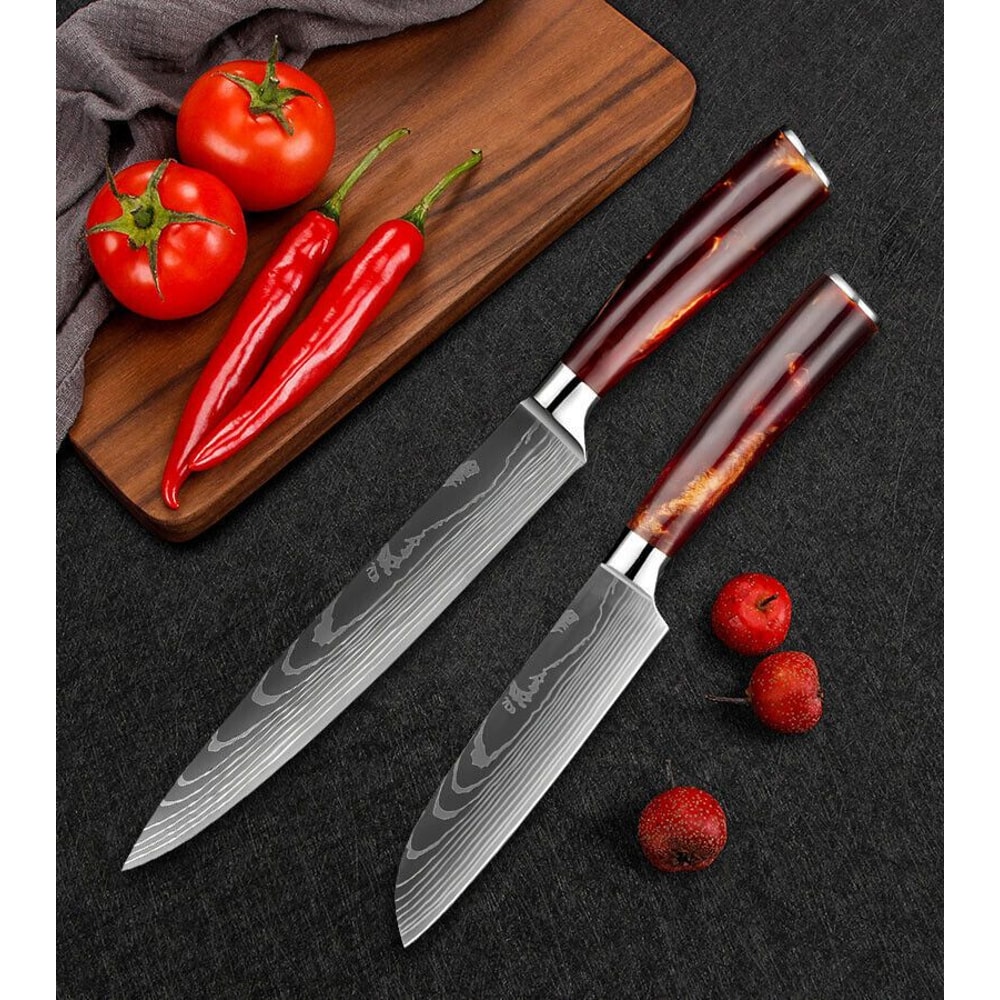 Premium Japanese Style Damascus Steel Chef Knives Set Of 6 With Case 4