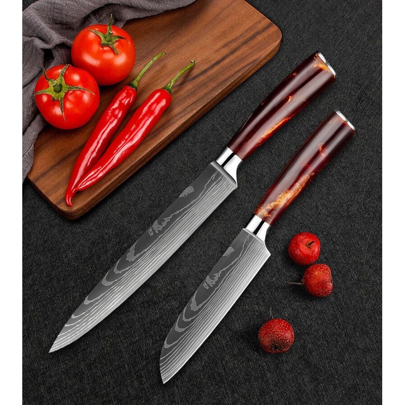 Premium Japanese Style Damascus Steel Chef Knives Set Of 6 With Case 4